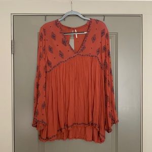 Free People Diamond Embroidered Bell Sleeve Top